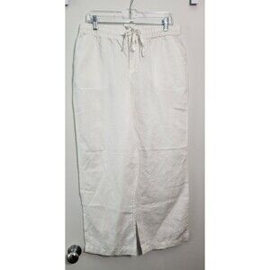 Liz Claiborne Womens Sz M White Linen Blend Pants Elastic Waist Casual Coastal